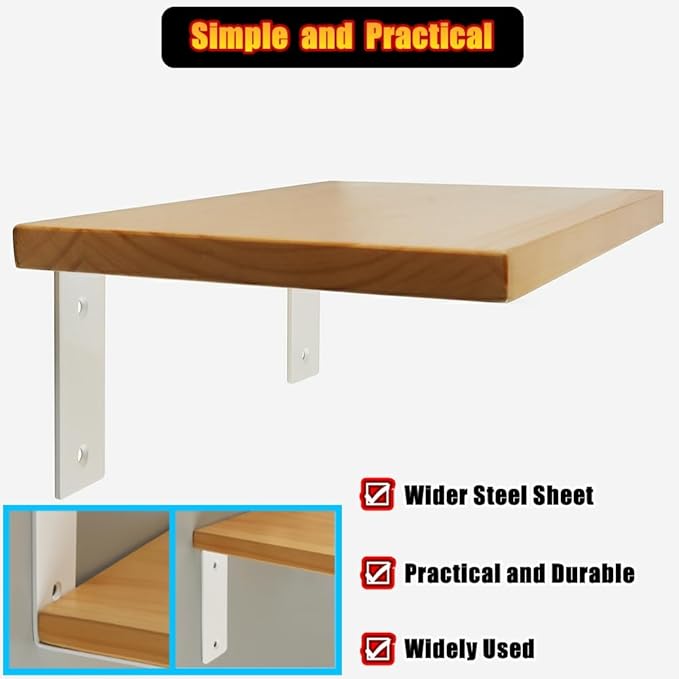 Alise Floating Shelf Brackets Heavy Duty L-Shaped Wall Brackets - White Angle Corner Braces for Shelves, Stainless Steel Reinforced Shelf Support Bracket for Wooden Boards 5x3.4 Inch,Pack of 4