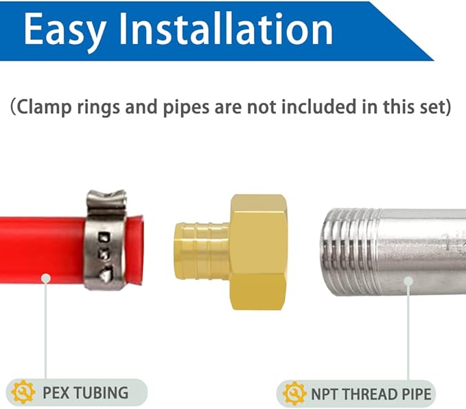 Hooshing 3/4 inch Pex Female Adapter PEX 3/4" to 3/4" NPT Female Thread Adapter Brass Crimp Fittings, 6 Pack
