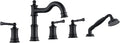 Roman Tub Faucet Set With Handheld Shower 5 Hole Deck Mount Tub Filler With Diverter, 3 Lever Handle Rough-in Valve and Water Supply Lines Included for Bathroom Tub, Matte Black