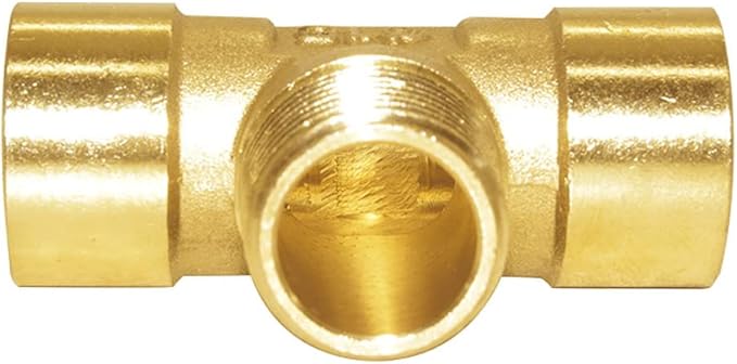 Joywayus Brass Pipe Fitting Barstock Tee 3 Way NPT 1/2" Female x 1/2" Male x 1/2" Female Hose Fitting (Pack of 2)