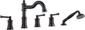Roman Tub Faucet Set With Handheld Shower 5 Hole Deck Mount Tub Filler With Diverter, 3 Lever Handle Rough-in Valve and Water Supply Lines Included for Bathroom Tub, ORB