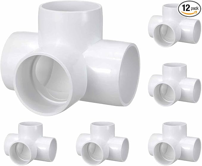 12 Pack 1 1/2" SCH40 PVC Elbow Pipe Fitting, 4-Way PVC Elbow Corner Side Outlet Tee Fitting, Furniture Grade Pipe Connectors for DIY Project, Pond Protection, Socket x Socket