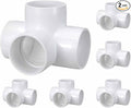 2 Pack 1 1/2" SCH40 PVC Elbow Pipe Fittings, 4-Way PVC Elbow Corner Side Outlet Tee Fitting, Furniture Grade Pipe Connectors for DIY Projects, Pond Protection,Socket x Socket,White