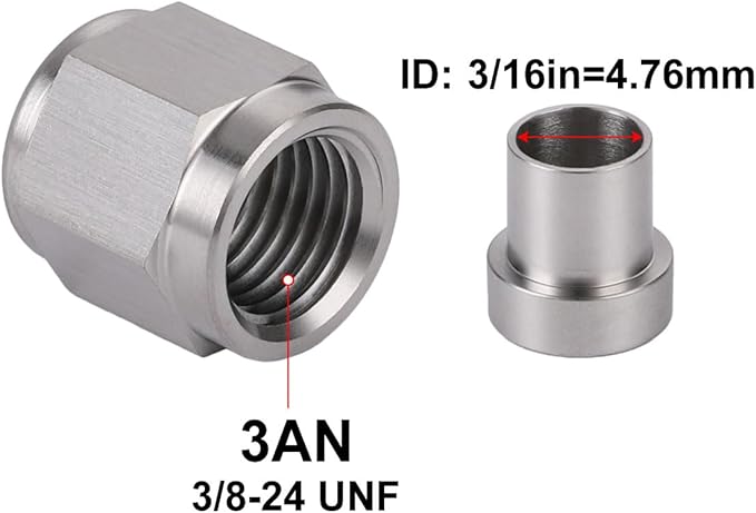 3AN Hardline Stainless Steel Tube Nut and Sleeve Fitting for 3/16" OD Tubing, 2 Sets