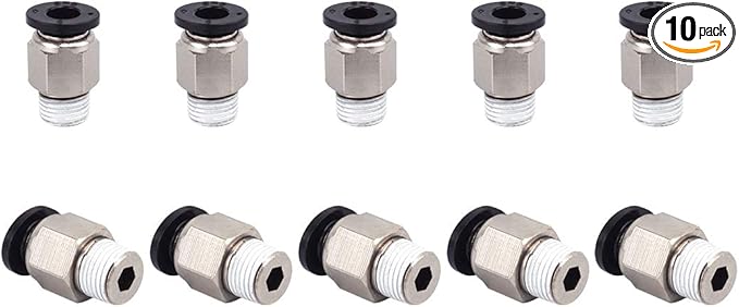 SNS 6mm Tube OD x 1/8 NPT Male Straight Nickel Plated Brass Push to Connect Pneumatic Fittings（10 PCS） SPC6-01NPBK