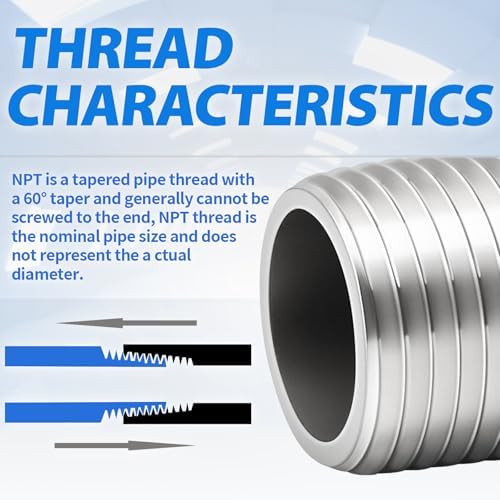 ChillWaves 304 Stainless Steel Pipe Fitting, Nipple Cast Pipe 1/2" NPT Male x 1/2" NPT Male Thread 6" Length(150MM)(2-PACK)