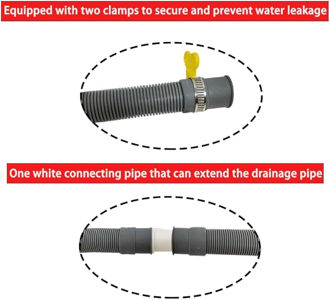 Washing Machine Drain Hose, Drain Extension Kit, Dishwasher Floor Drain Pipe, Equipped With A White Extension, Two Hose Clamps, And A U-Shaped Fixed Hook (6.5FT)
