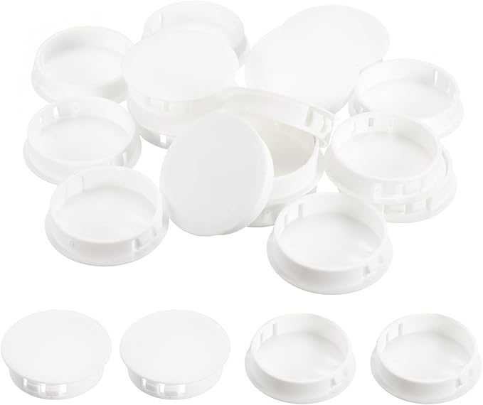 uxcell 1-49/64" Plastic Hole Plugs, 36Pcs Flush Type Panel Round Snap in Fastener Knockout Locking Plugs for Furniture Insert End Caps Panels, White