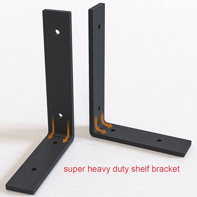 Heavy Duty Shelf Brackets 10 inch Rustic L Black Shelf Brackets 10 x 6 inches Metal Iron Industrial Shelf Bracket - L10 x H 6" x W 1.5" - 4 Pack