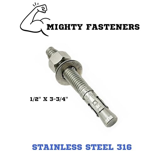 Premium 316 Stainless Steel Wedge Anchor, 1/2"-13 X 3-3/4" – Heavy Duty Corrosion Resistant Fastener for Concrete and Masonry Applications 10 Pack