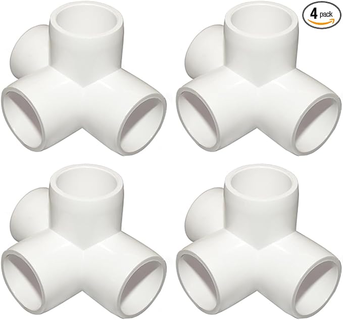 2 Inch Tee PVC Fitting 4 Way Elbow Connector, Furniture Grade 90 Degree Elbow Side Outlet, PVC Corner Fittings for Building Furniture Greenhouse Shed Pipe Fittings Tent Connection (Pack of 4)