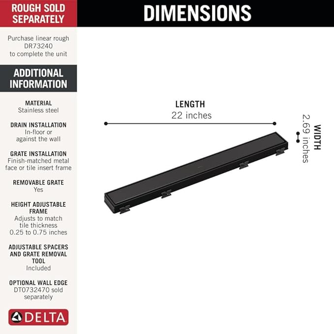 Delta Faucet 24" Reversible Linear Shower Drain Trim in Matte Black
