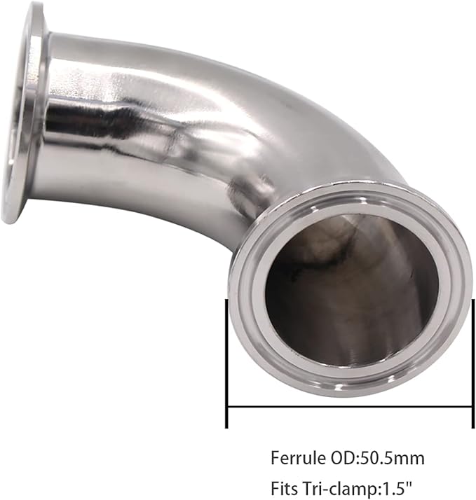 DERNORD 1-1/2" Tube OD Sanitary Ferrule Elbow 90 Degree Pipe Fitting with 2 Silicone Gaskets SUS304 Tri Clamp 1.5 Inch