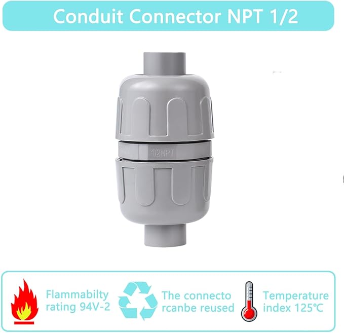 (5Pcs) NPT 1/2 inch Liquid-Tight Connector,PVC Flexible Conduit Double-Ended Connector,Straight 180 Degree,Two-Way Conduit Connector