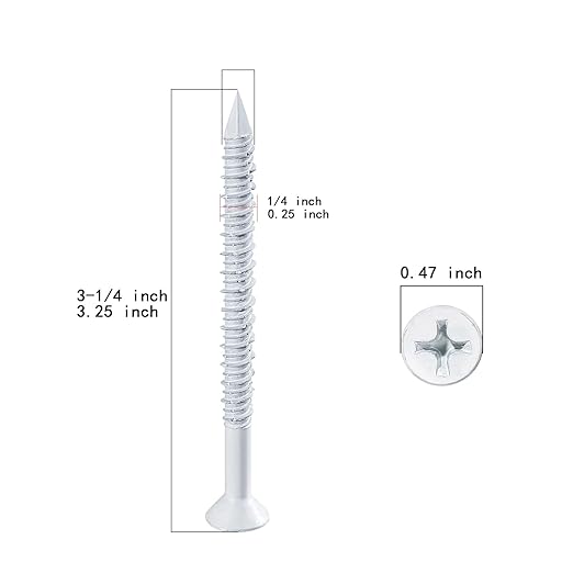 WenSilon(30 PCS) 1/4" x3-1/4 White Concrete Screw Anchor White Flat Head for Anchoring to Masonry, Block or Brick Stucco