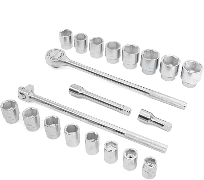 21-Piece 3/4" Drive Socket Wrench Sets, 6-Point,SAE Size(7/8''-2"),CR-V Steel Sockets with Adapters and Ratchet Handle,Flex-head breaker bar