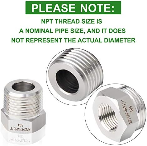 TAISHER 5PCS Forging of 304 Stainless Steel Reducer Hex Bushing, 3/8" Male NPT to 1/4" Female NPT, Reducing Forging Pipe Adapter Fitting