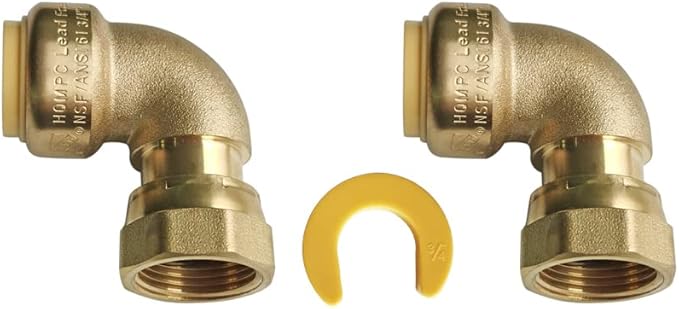 HQMPC Push Elbow Coupling with Union 3/4"X3/4" 2Pcs Push-to-Connect Plumbing Fittings Brass Pipe Connector Fittings for Copper PEX CPVC