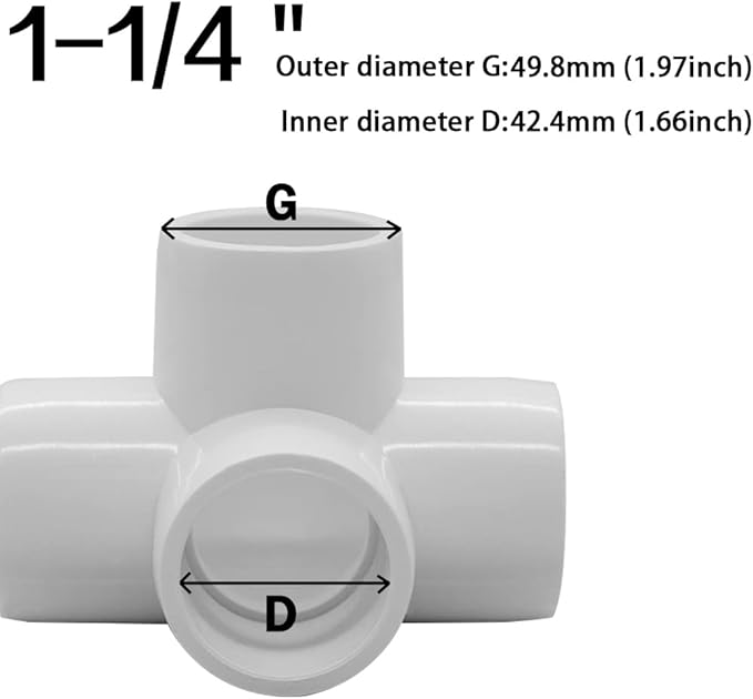1-1/4“ Tee PVC Fitting 4 Way Elbow Connector, Furniture Grade 90 Degree Elbow Side Outlet, PVC Corner Fittings for Building Furniture Greenhouse Shed Pipe Fittings Tent Connection(Pack of 16)