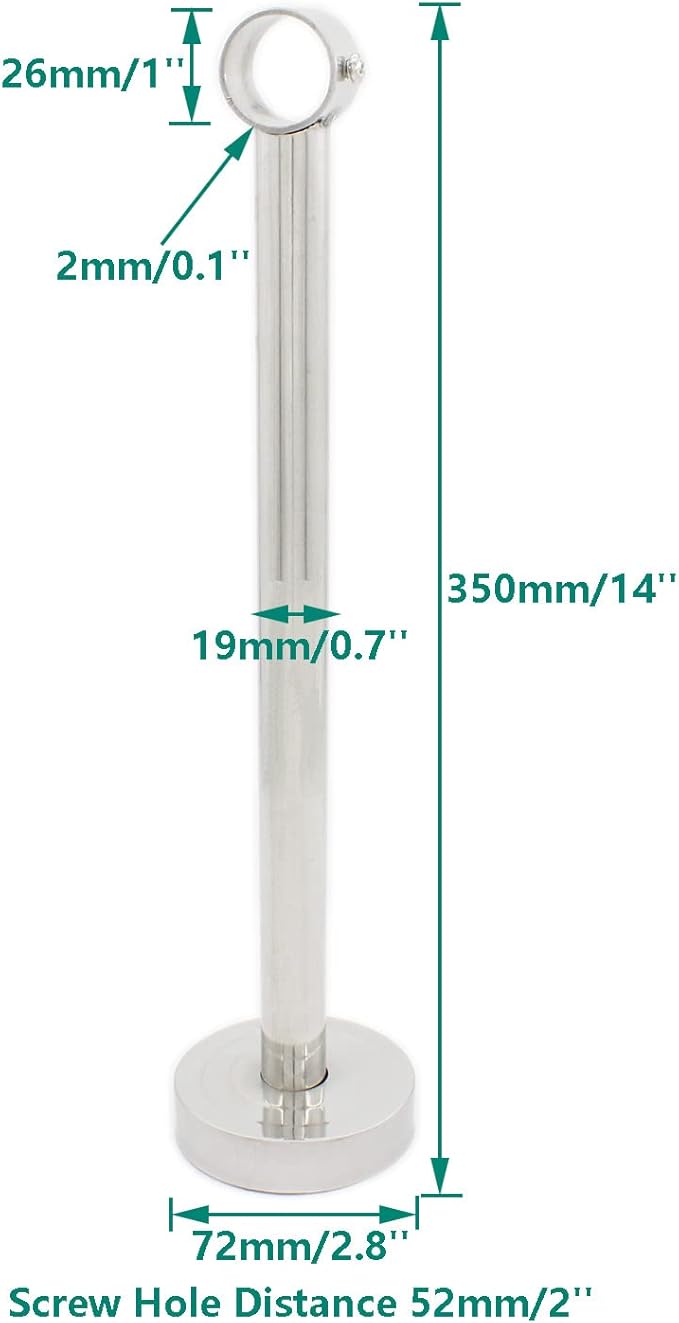 2 Pack Ceiling Mount Bracket, Stainless Steel Wardrobe Pipe Bracket Rod Holder Ceiling Holder, ULIFESTAR Shower Curtain Closet Wardrobe Rod Lever Support Holder Pipe Flange Socket (D*H)26*350mm/1*14''
