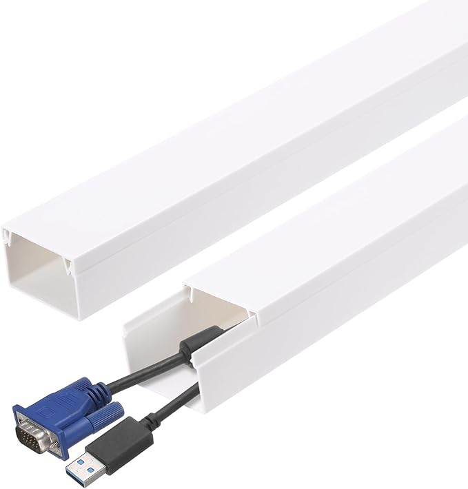 HARFINGTON 4pcs Cord Hider Wall 15inx1.18inx0.8in (LxWxH) PVC Cable Cover Self Adhesive Wire Hider Wall Mounted TV Cable Raceway for Cables Management (60in Total Length),White