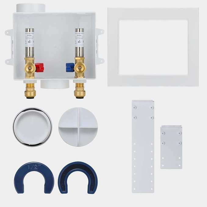 (1 Pack) Lidertik Washing Machine Outlet Box Push to Connect with Hammer Arrestors and Center Drain, Inlet 1/2 inch Push to Connect x Outlet 3/4 inch Male Thread, Absorb Shock And Reduce Noise 651-11