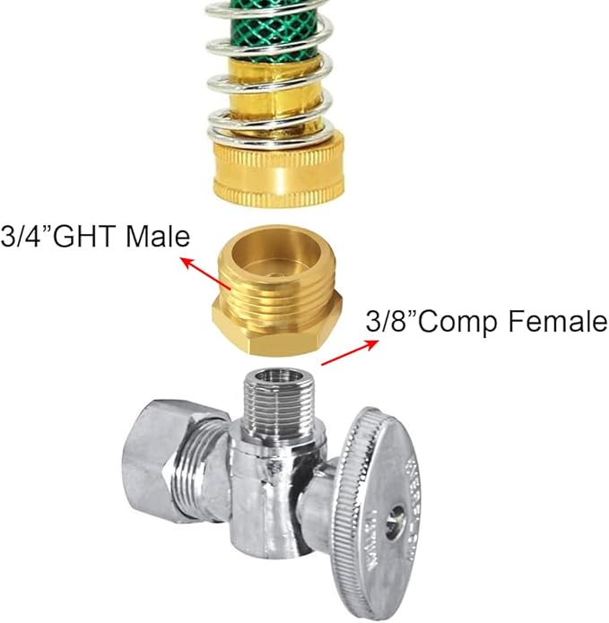 Joywayus 2PCS 3/4 GHT Male to 3/8 Compression Female Thread Bushing Pipe Fitting, Brass Reducer Faucet Connector Water Hose Adapter, Supply Line to Garden Hose Adapter for RV Kitchen Bathroom Plumbing