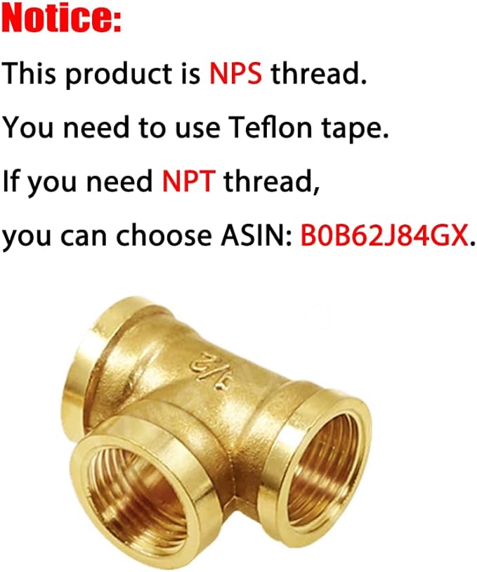 Joywayus Brass Pipe Fittings 1/2”NPS Female Forged Tee Pipe Tube Fitting(pack of 3)