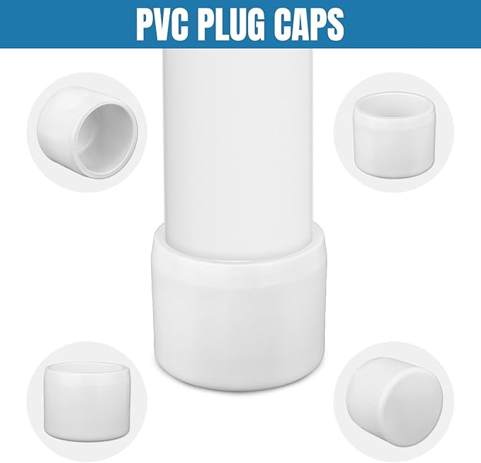 1/2" PVC Pipe End Cap Plug Adapter Pipe Fitting (Socket), Furniture Grade, DIY Shelf Garden Support Structure Storage Frame,White (pack of 20)