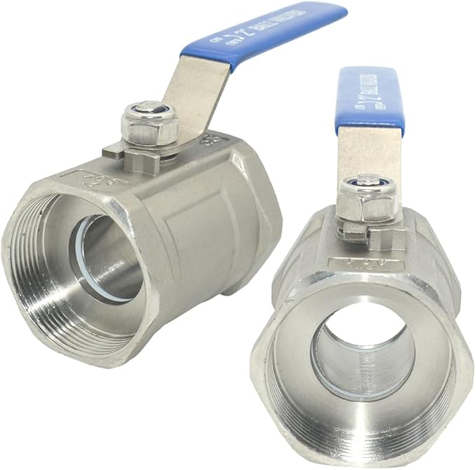 VARMHUS 2PCS 2" Stainless Steel 304 Ball Valve 1Pc Type NPT Female Threaded with Heavy Duty Blue Vinyl Insulation Handle,CF8M Ristricted Flow,1000 WOG (2PCS 2")