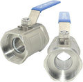 VARMHUS 2PCS 2" Stainless Steel 304 Ball Valve 1Pc Type NPT Female Threaded with Heavy Duty Blue Vinyl Insulation Handle,CF8M Ristricted Flow,1000 WOG (2PCS 2")