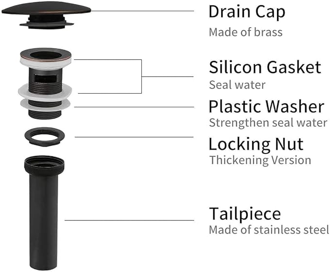 Bathroom Sink Drain Black Pop Up Drain Stopper with Overflow Vanity Commercial for Sink Fits Standard Bathroom Sink Hole 1-1/2" to 1-3/4"