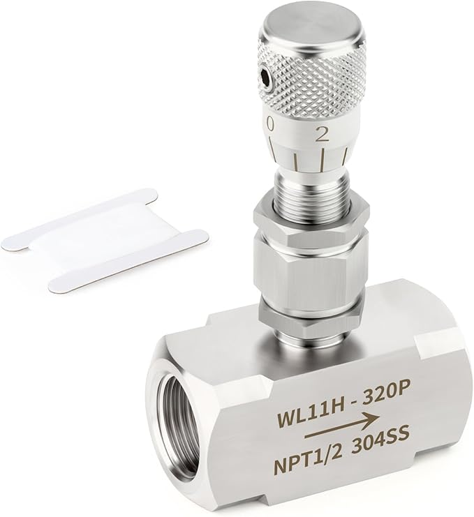 TAISHER 1PCS 304 Stainless Steel Reduce Port 3mm Needle Valve 1/2" NPT Female，Accurate Dials For Micro Flow Control Instrument Gauge Water Gas Oil