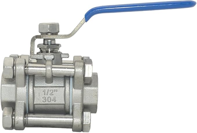 Ball Valve NPT Thread - Stainless Steel 304 Female 3-Piece Full Port(1/2'')