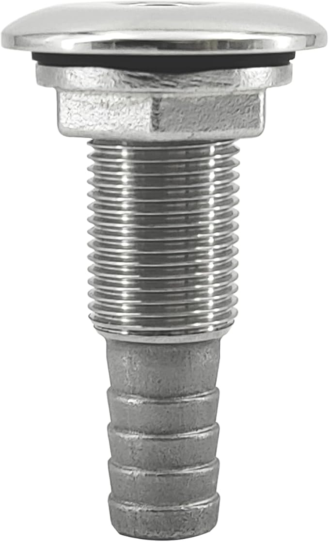 ISURE MARINE 1/2" Stainless Steel Thru-Hull ，Barbed Standard Length Straight Thru-Hull Fitting Boat Barbed Hose Thru Drain Connector