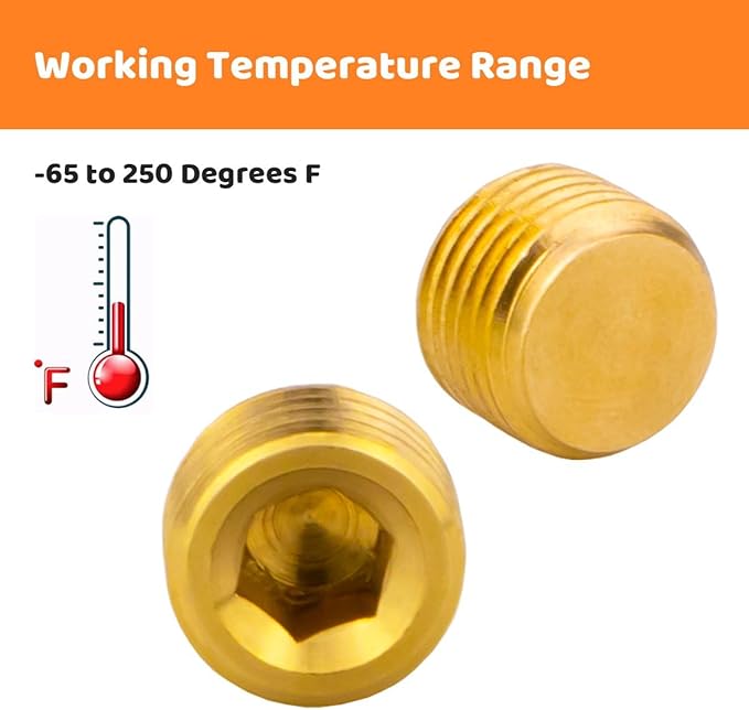 (6-Piece) Besosay 1/4" NPT Brass Pipe Plug Fitting, Counter Sunk Thread Internal Hex Head Style Male for Closing the End of Pipe