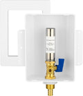 HeSun PEX Crimp Ice Maker Outlet Box,Inlet 1/2 Inch F1807 x Outlet 1/4 Inch OD Compression Connection,with Stainless Steel Water Hammer Arrestor