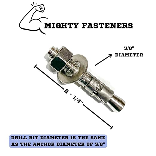 Wedge Anchors – Heavy-Duty 304 Stainless Steel Expansion Bolts for Concrete & Masonry, Rust-Resistant & Durable - 3/8" X 2-1/4" - 50 Pack