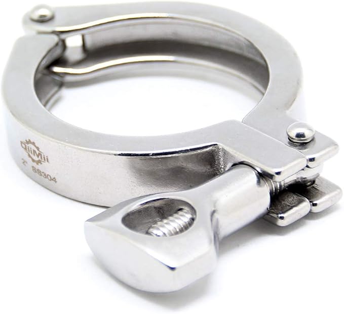 QiiMii Stainless Steel 304 Heavy Duty Sanitary Clamp Single Pin Tri Clover 2 inch with 1 pc Silicone Gasket