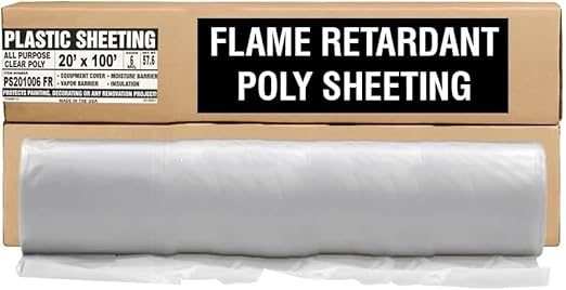 Aluf Plastics 6 MIL Thick Extra Strong Heavy Duty Fire Retardant Clear All Purpose Vapor and Moisture Barrier Sheet Tarp/Drop Cloth - 20' x 100' for Painting & Furniture (1 Pallet of 25 Pack)
