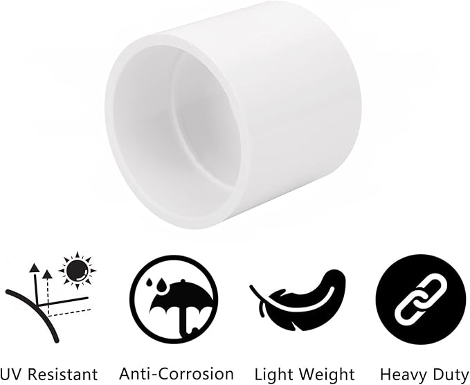 6Pack 2" PVC Pipe Coupling Adapter Pipe Fittings (S x S) Contractor Pack Schedule 40 Heavy Duty 2 Inch PVC Slip Socket Connectors for DIY Shelf Garden Support Structure, White