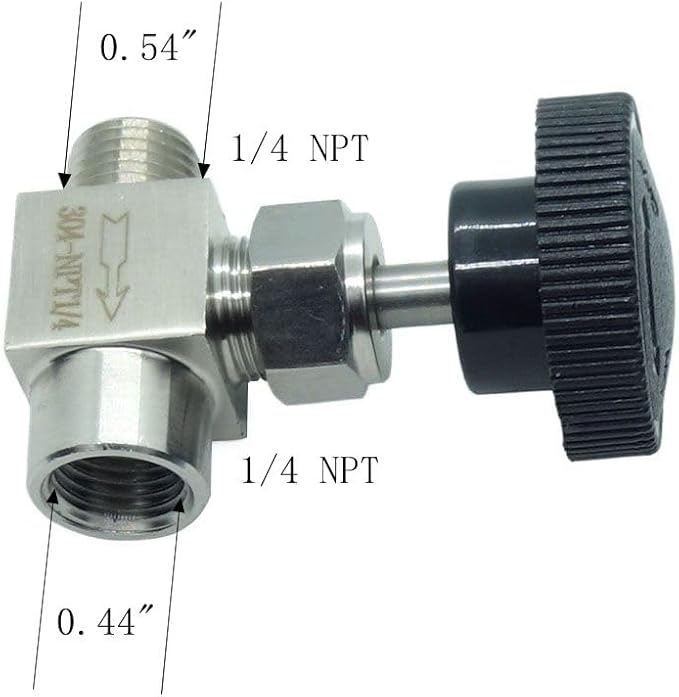 1 Piece Stainless Steel 304 Instrument Gas Needle Valve 1/4" NPT Male x 1/4 NPT Female