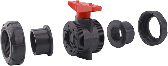 DERNORD PVC True Union Ball Valve with Full Port, EPDM O-Rings, and Reversible PTFE Seats,Rated at 200 PSI (2 inch Socket)