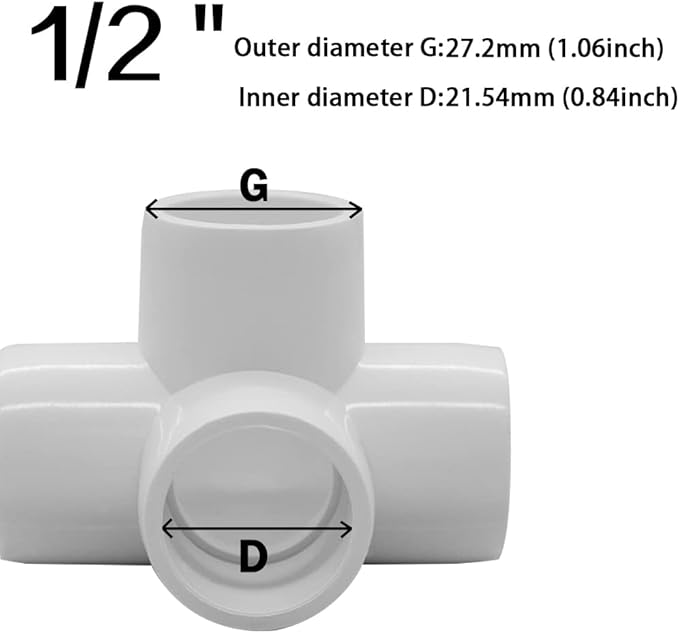 1/2Inch Tee PVC Fitting 4 Way Elbow Connector, Furniture Grade 90 Degree Elbow Side Outlet, Corner Fittings for Building Furniture Greenhouse Shed Pipe Fittings Tent Connection (Pack of 16)