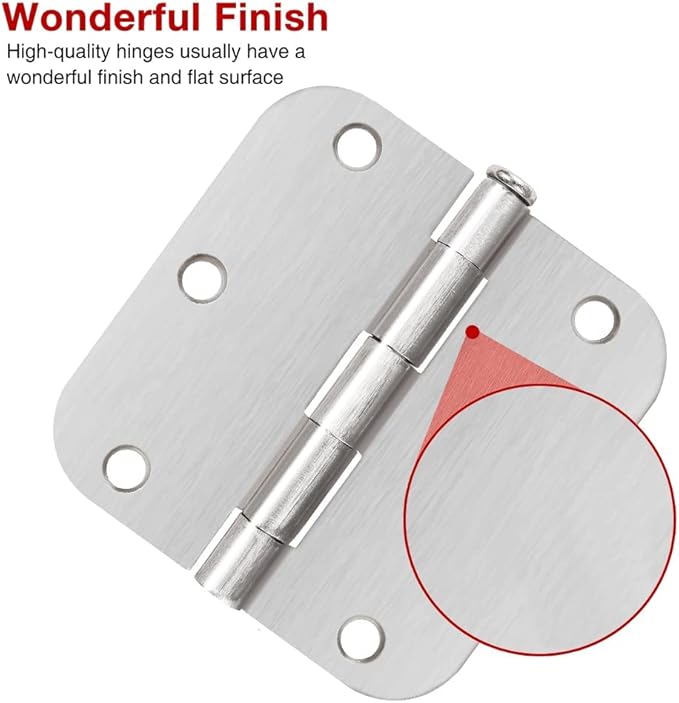 48 Pack Nickel Door Hinges Brushed Nickel 3 1/2 Interior Door Hinges Satin Nickel 3.5 Inch with 5/8” Radius Corners 3 ½"x 3 ½" Silver Hardware Controls JIW Garage Factory