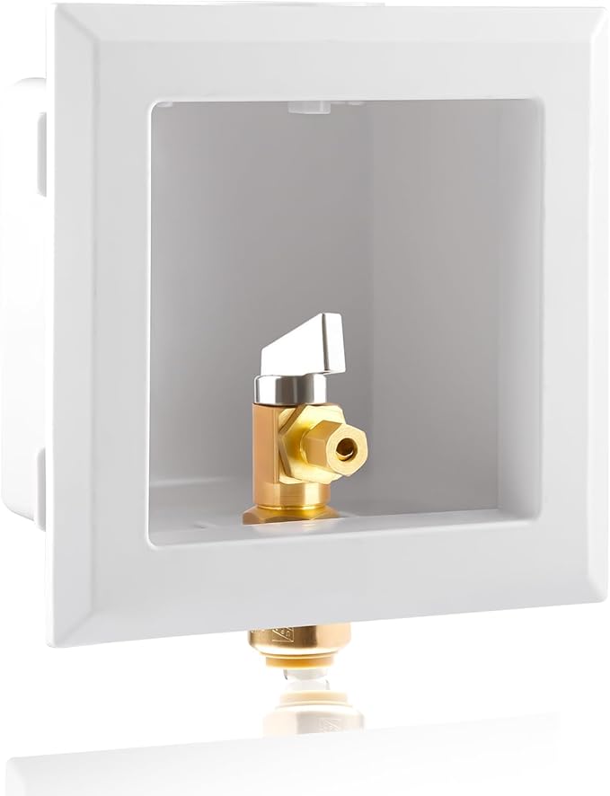 Ice Maker OutLet Box,1/2 Inch Push-Fit Inlet x 1/4 Inch OD Compression Outlet,1/4 Turn Ball Vavle Outlet Box For Refrigerator,Water Dispenser