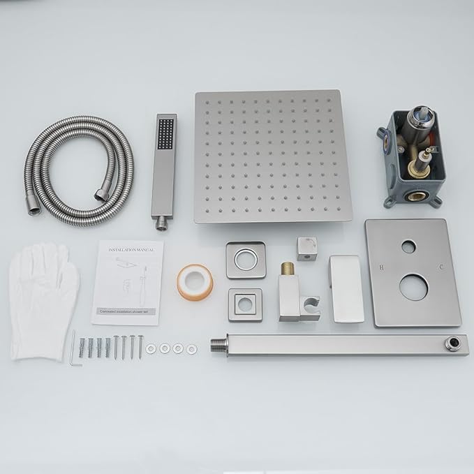 Brushed Nickel Shower System 10 Inch Bathroom Luxury Rain Mixer Shower Combo Set Wall Mounted Rainfall Shower Head and Handheld System Shower Faucet Rough-in Valve Body and Trim Kit