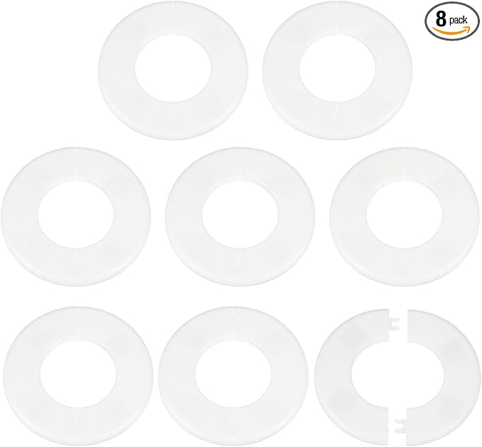 HARFINGTON 8pcs Wall Split Flange 64mm/2.5" Self-Adhesive Plumbing Cover Plates ABS Plastic Round Escutcheon Plate Buckle Design for Water Pipe Bathroom Kitchen Decoration, White