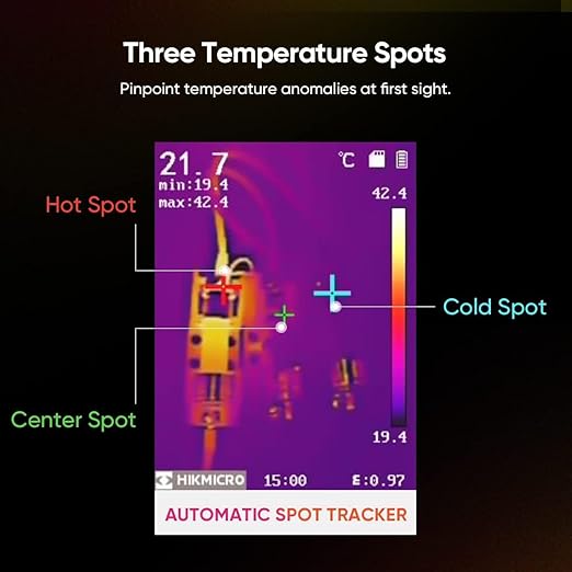 HIKMICRO E1L Thermal Imaging Camera with Laser Pointer, 240×320 Output, -4°F to 1022°F, 160x120 IR Resolution, 25Hz, <40mK, 350g Lightweight Handheld Thermal Imager with Professional PC Analysis