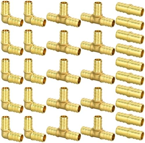 30pcs 1/2" PEX Fittings, Elbow TEE Straight Couplings Set, PEX Brass Crimp Fitting Combo with Tees, Elbows, Straights